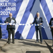 Baukulturjahr 2021 Pressekonferenz Gruppenfoto - Raffaela Lackner, Peter Nigst, Peter Kaiser, Igor Zucker