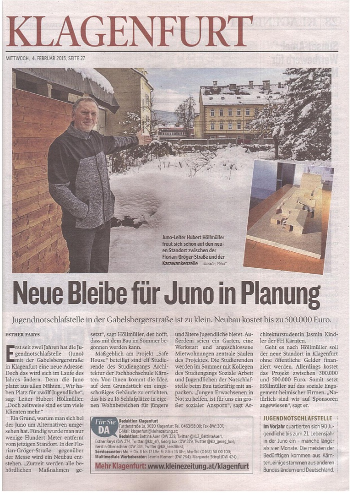 Kleine Zeitung_2015.02.04_"Die Jugendnotschlafstelle plant einen neuen Standort"