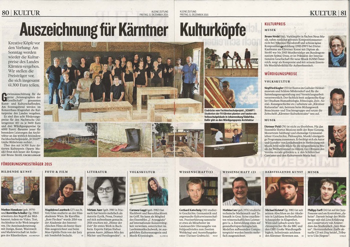 Kleine Zeitung_2015.12.11_ Auszeichnung für Kärntner Kulturköpfe