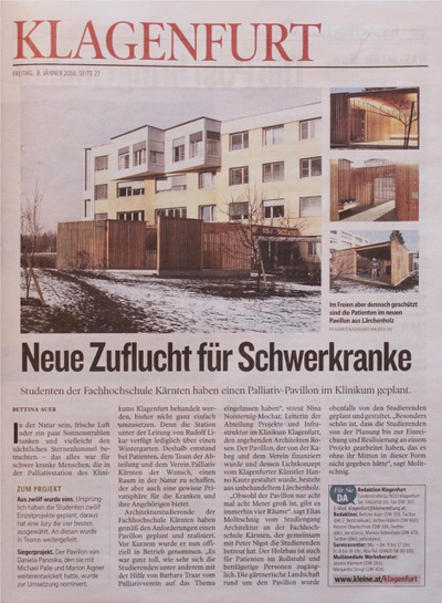 Kleine Zeitung_2016.01.08_ Neuer Zufluchtsort für Schwerkranke